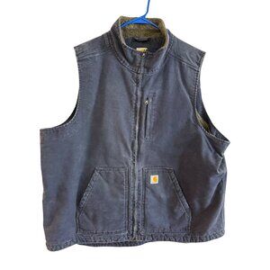 Carhartt Sherpa Lined Vest Mens 2XL Cotton Navy Warm Heavyweight Utility Zip Fro